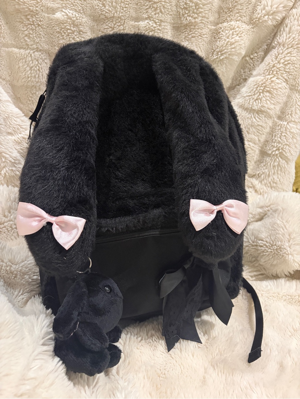 Hot Topic Black Faux Fur Bunny Backpack with Pink Bows
